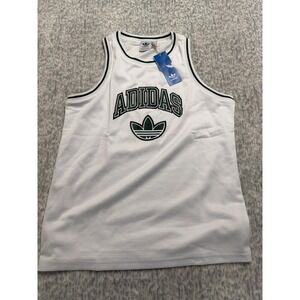 Adidas Originals Boys Mesh Basketball Tank Top White Green Trefoil JW1980 Size L